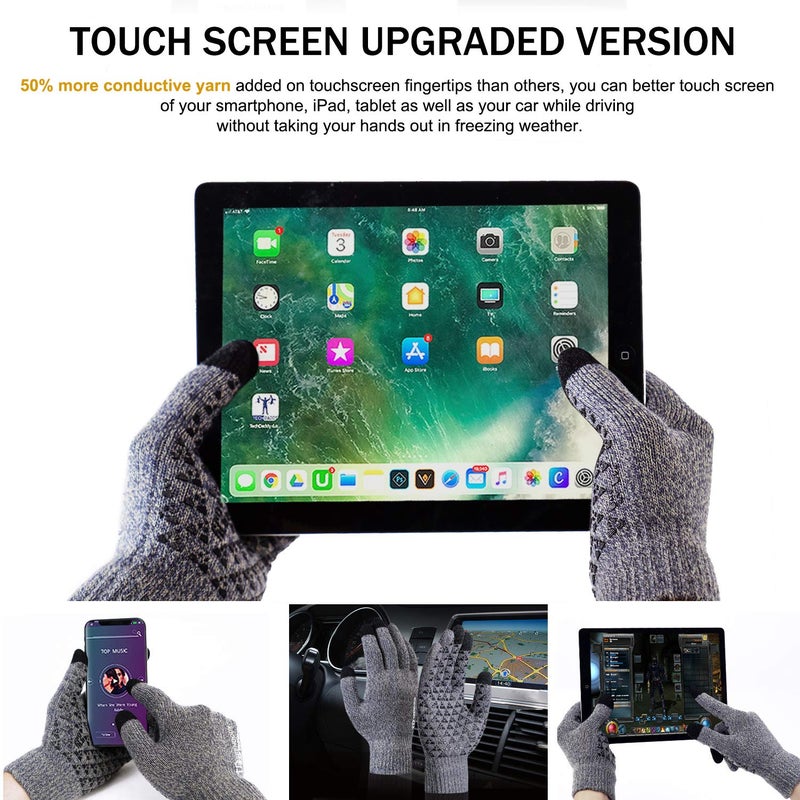 TRENDOUX Winter Gloves, Knit Warm Texting Touch Screen Gloves for Men Women - Anti-Slip - Elastic Cuff - Thermal Soft Lining - Hands Warm in Cold Weather - Light Gray - M - Image 2